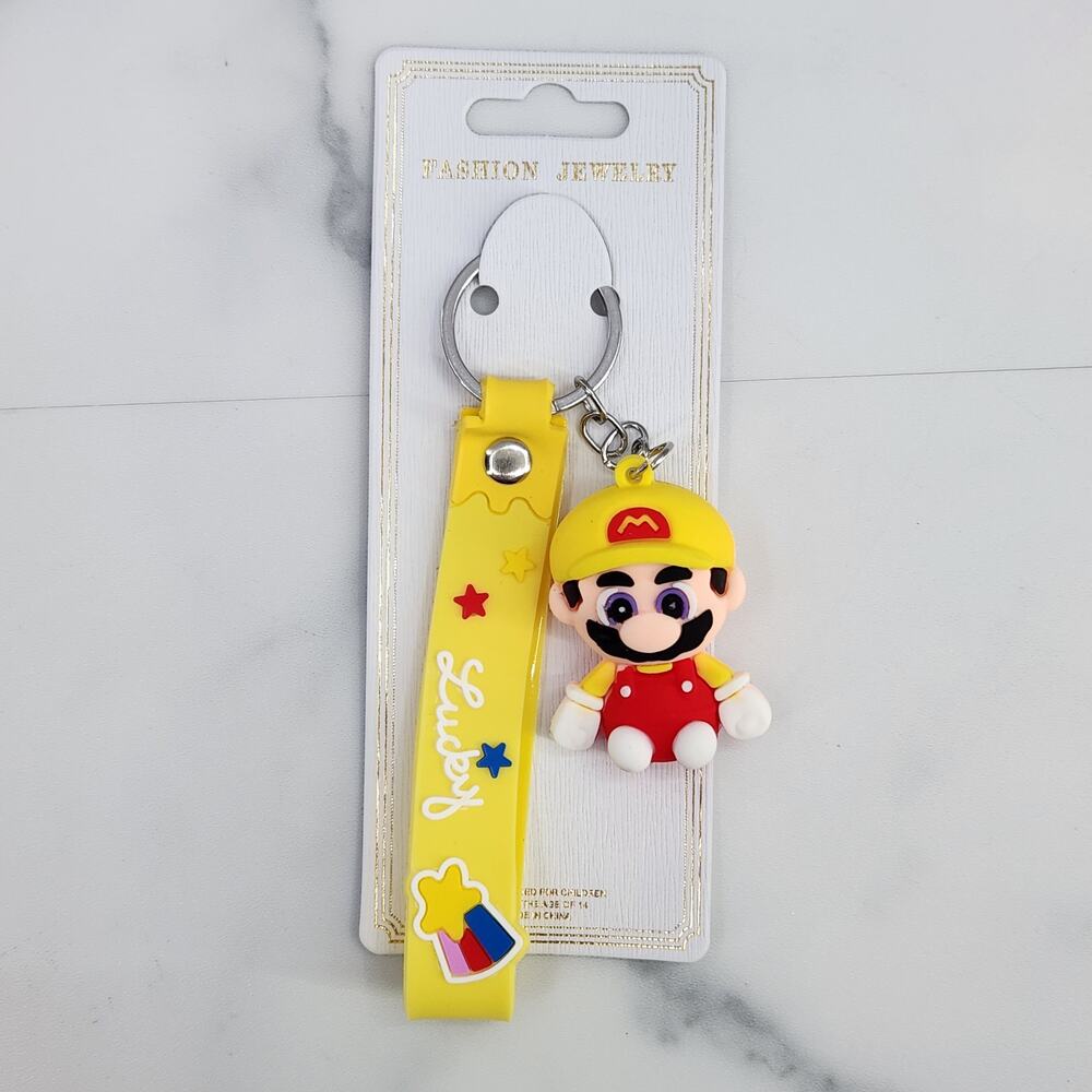 *NEW* Mario Super Mario 3D Figure Keychain & Strap Bag Charm PVC/Silicone Yellow